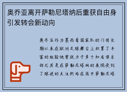 奥乔亚离开萨勒尼塔纳后重获自由身引发转会新动向 奥乔亚离开萨勒尼塔纳后重获自由身引发转会新动向
