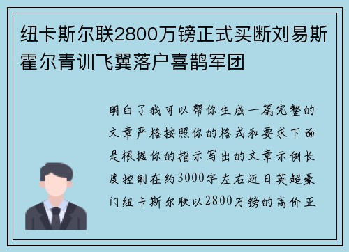 纽卡斯尔联2800万镑正式买断刘易斯霍尔青训飞翼落户喜鹊军团 纽卡斯尔联2800万镑正式买断刘易斯霍尔青训飞翼落户喜鹊军团